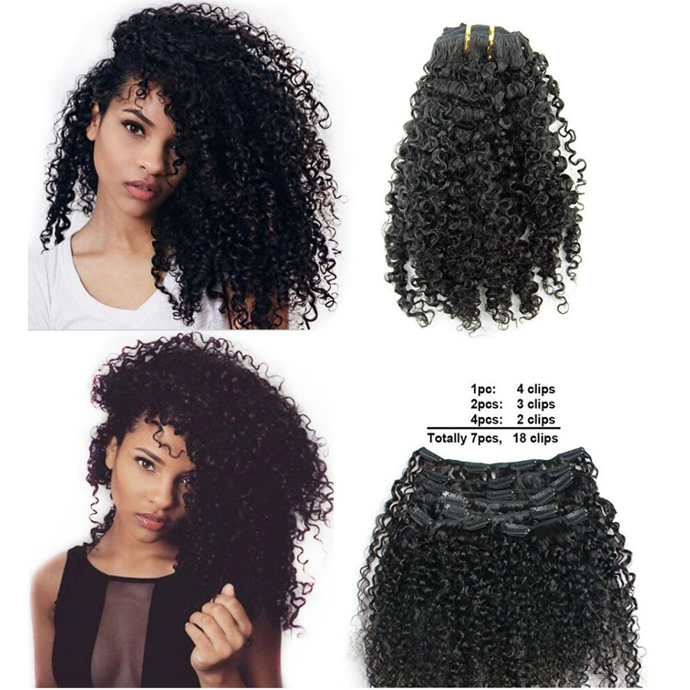 Ms Fenda Unisex Brazilian Remy Virgin Hair Kinky Curly 3B 3C Natural Color African American Clip In Hair Extensions 120Gram 7Pcs/Set(14"""")