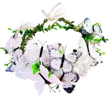 White Butterfly Crown Butterfly Pannband Hrkrans Blommig Garland Crown Headpiece