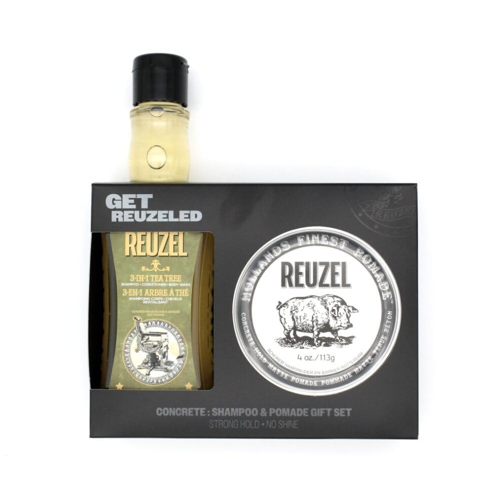 Coffret cadeau REUZEL Concrete Matte Pomade et Shampooing 3 en 1 Tenue forte toute la journ  e pour toutes les coiffures