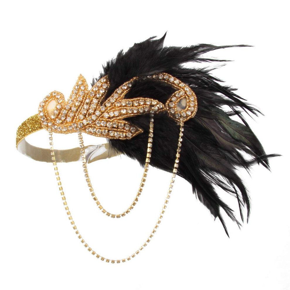 Bandeau    plumes style ann  es 1920, style vintage, dor  , strass scintillants, accessoire pour cheveux Gatsby, pour femme