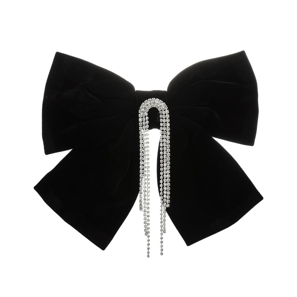 Madison Tyler Rhinestone Tassels Black Hair Bows For Women | Jedwabisty Satynowy Klip Do Wlosw Francuskie Barrettes | Akcesoria Do Wlosw Dla Dl-image