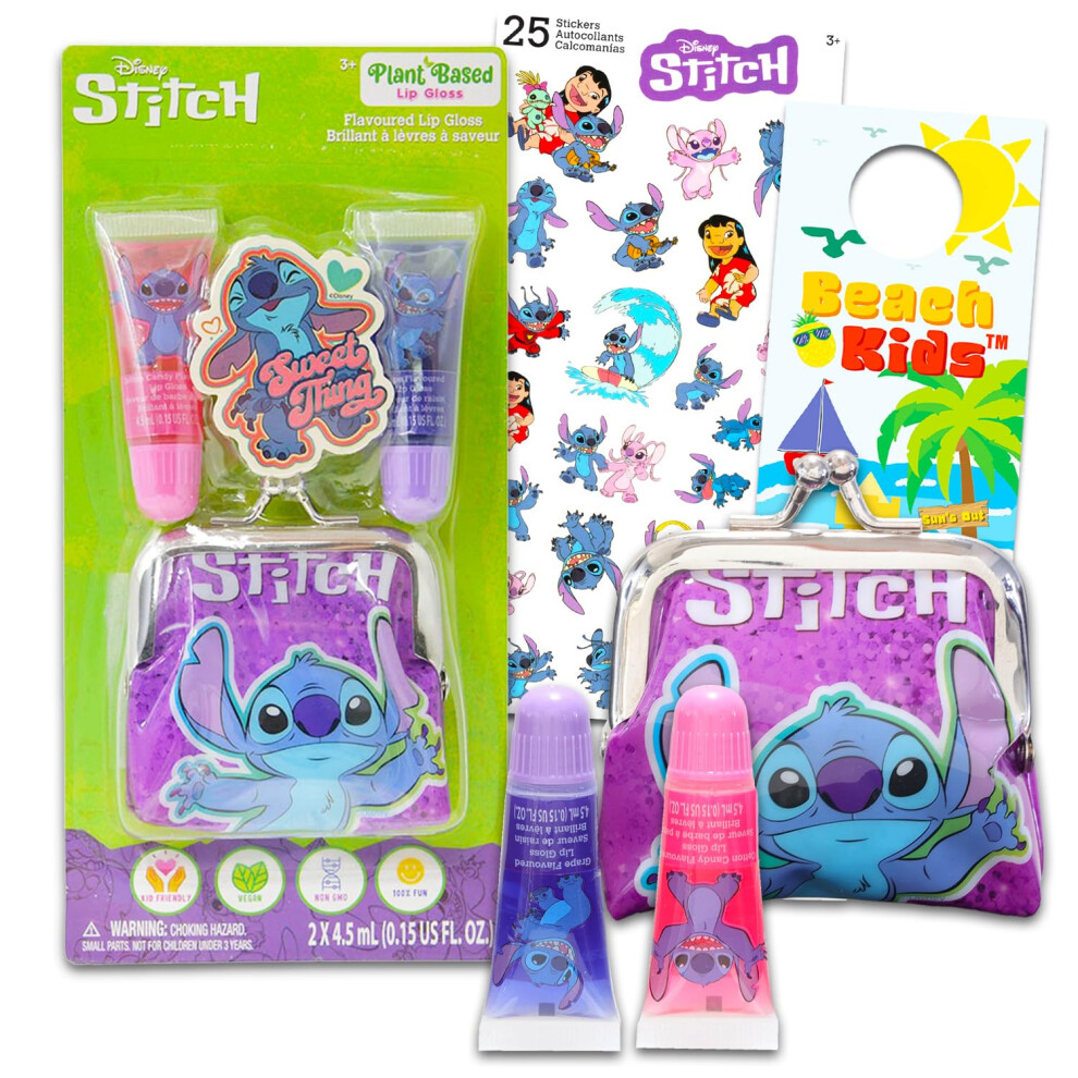 Lilo And Stitch Stitch Lip Gloss Tubes - Bundle With 2 Lilo & Stitch Lip Gloss In Assorted Flavors For Party Favors Plus Coin Purse Stickers More | Lilo & Stitch Pa