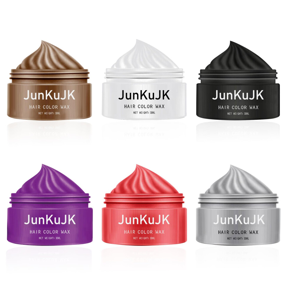 Junkujk 6 Farben, Temporares Haarfarbenwachs, Sofortige Haarwachsfarbe Zum Selbermachen Fur Manner Und Frauen, Braun, Weiss, Schwarz, Lila, Rot, G-image
