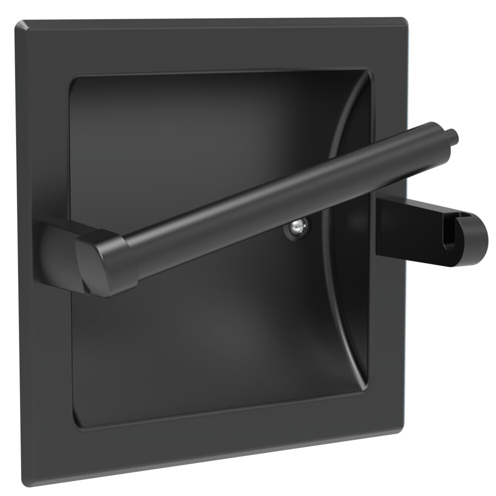 WZKALY Matte Black Recessed Toilet Paper Holder for Large Rolls  Pivoting Black Toilet Paper Holder Wall Mount Stainless Steel  in Wall Toilet Paper H-image-OPC-PGFNXP6-NEW