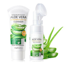 2 Pack Aloe Vera Facial Cleanser and Face Wash Set Hydrating Facial Foam Cleanser with Brush Deep Cleasing Daily Face Cleanser Long Lasting Oil Con