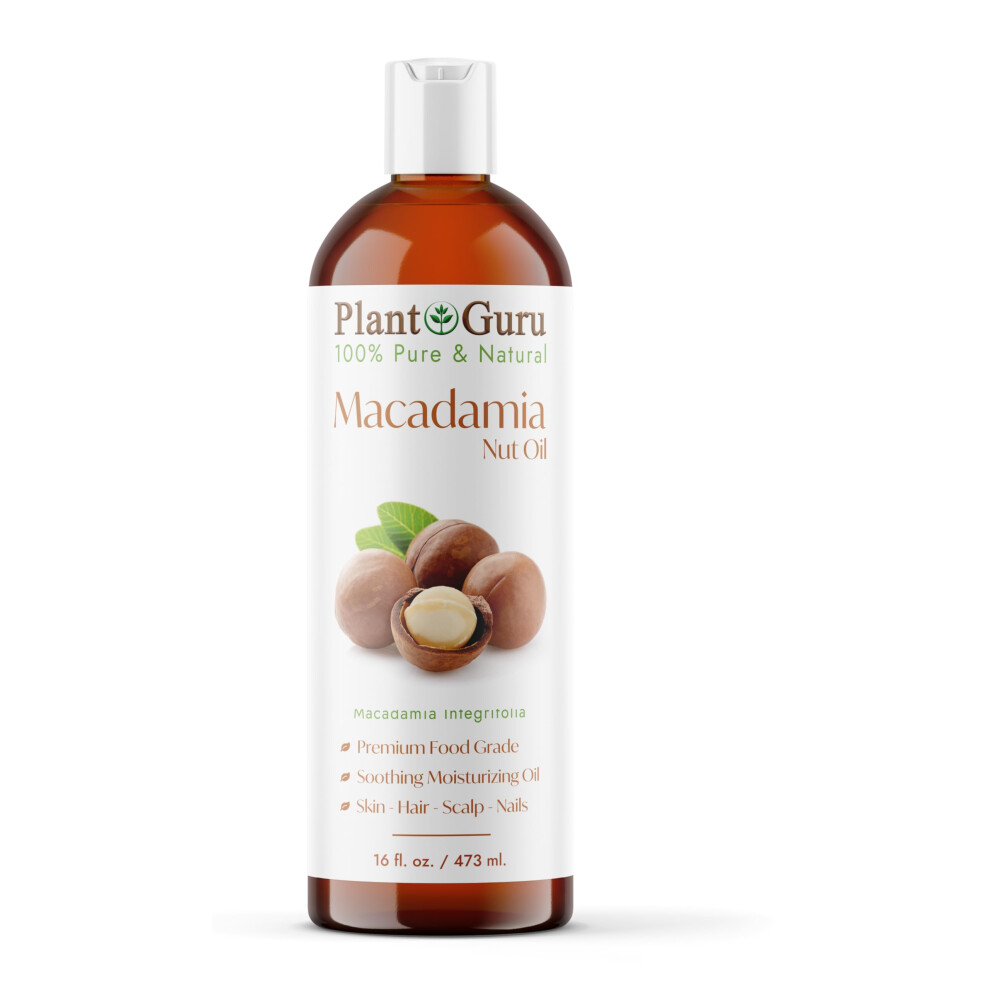 Plant Guru Macadamia Nut Oil 16 Fl. Oz. Unrefined Cold Pressed 100% Pure Natural - Skin Hair Body & Face Moisturizer.