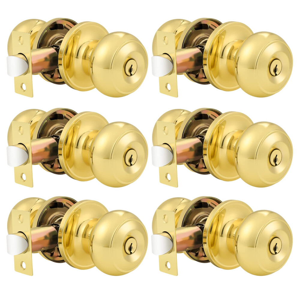 Probrico Entrance Door Knobs Door Lock Keyed Alike Lockset Polished Brass Same Key Round Ball Entry Door Knobs Pack Of 6 716955853997