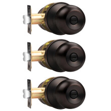 Probrico Rund Bad/Bed Privat Dörrknoppar Oljad Brons Finish, Inre Nyckellösa Låssystem 3-pack