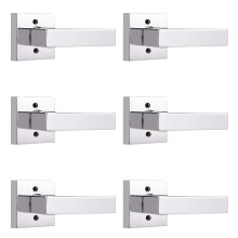 Probrico 6 Pack Door Handles [Exposed Screws] in Polished Chrome Half Dummy Levers Non-Turning Hardware Square Modern Universal Handing Leverset Hea