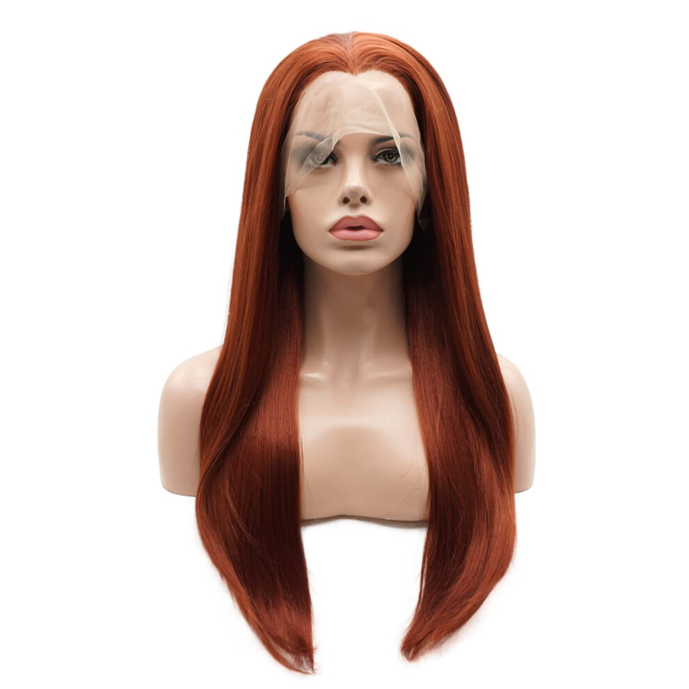 Lushy Wino Unisex Red Lushy Hair Synthetic Lace Front Wig Straight Long 24Inch Wine Wig Heat Friendly Heavy Density Realistic Wig