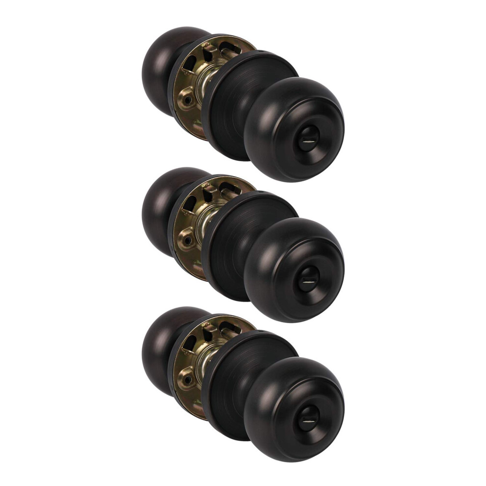 Knobwell 3 Pack Privacy Door Knobs With Lock For Bedroom/Bathroom Keyless Interior Door Knob Locksets Oil Rubbed Bronze Round Door Knob Locking Int 715624241523