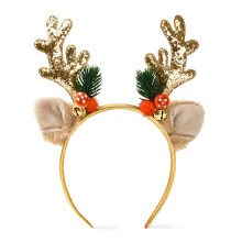 Ychelhr Christmas Headbands Christmas Glitter Elk Antlers Headbands Cute Xmas Hair Bands Holiday Party Gift for Girls Women (Gold)
