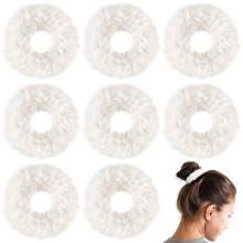 OIIKI Hvid Fuzzy Hair Scrunchies 8 stk lodne h?rb?nd med imiteret kaninpels Bl?d Kawaii Fluffy S?d Elastisk H?r Slips Hestehaleholdere til piger