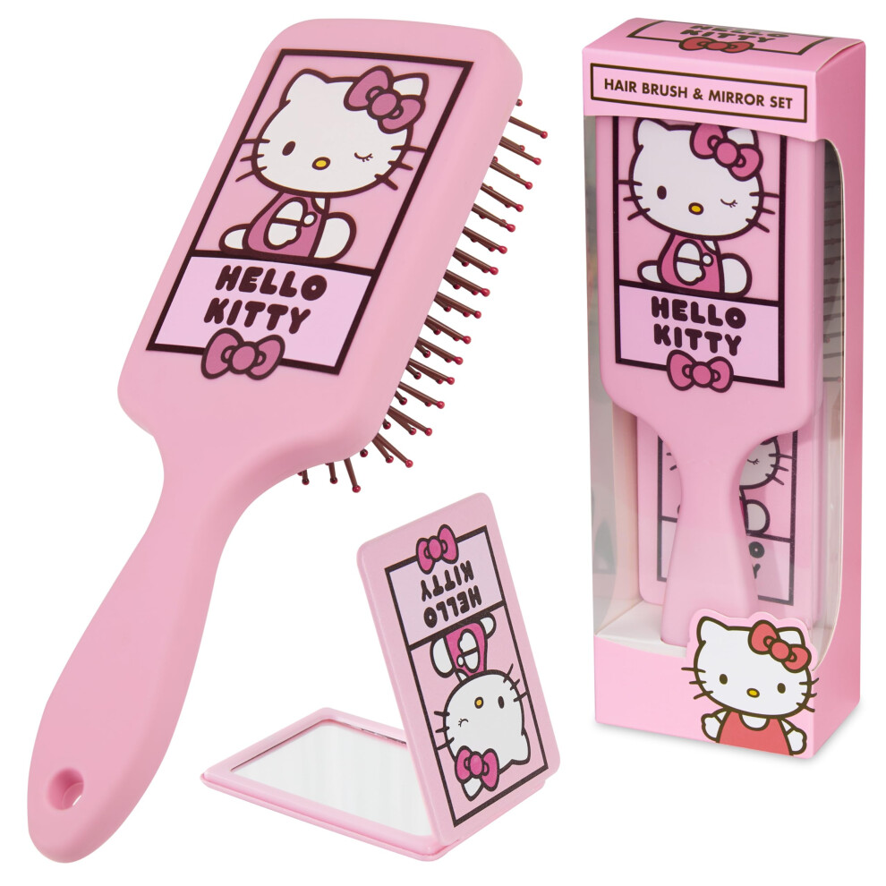 Hello Kitty Detangle Hair Brush for Women  Teenagers  and Girls  Kawaii Hair Accessories - Cute Gifts for Her (Hello Kitty Brush & Mirror)