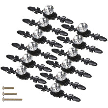 ESreake 12 Pack Black Large Sized Enlarged Diamond Clear Crystal Glass Knobs with Plate Cabinet Cupboard Door Pulls Handles with Screws for Kitchen O