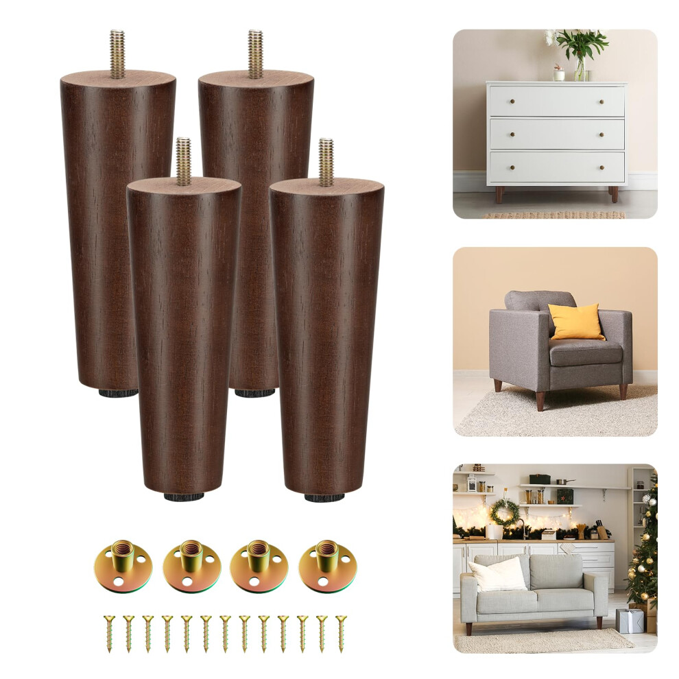 Yes4all 6-Inch Round Wooden Furniture Legs Set Of 4 Adjustable Replacement Feet For Couch Bed Dresser And Ottomans Tapered Legs With Levelers Br 810073383500