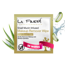 LA Fresh Snail Mucin Ansigtsrensende v?dservietter - dobbeltvirkende rejsemakeupfjernerservietter Oliefri ikke-fedtede v?dservietter 25-pak.