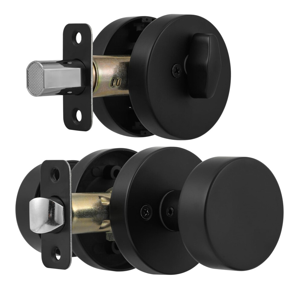 Naubea Exterior Black Door Knob With Single Cylinder Deadbolt Lock Set Round Entry Door Knob With Deadbolt Locksets Matte Black Front Door Lock Set 658359051695