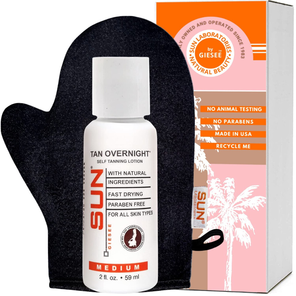 Sun Laboratories By Giesee Tanning Mitt Plus Tan Overnight Self Tanner 2 Oz - Lozione Autoabbronzante Autoabbronzante Per Toni Medi Lozione Autoa-image