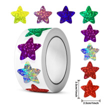 (A 1Roll (500pcs)) 500/1000pcs Colorful Star Adhesive Holographic Star Stickers Zoo Farm Scrapbook Sticker Roll Labels