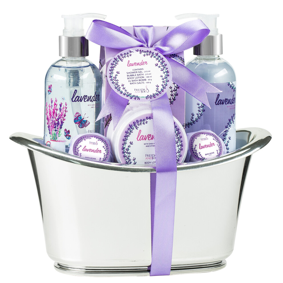 Freida Joe Silver Aromatherapy Essentials Spa Set For Women In Large Tub Bath Set Includes 2 Bath Bombs Body Lotion Bath Salts Shower Gel And Bubble Bath (La