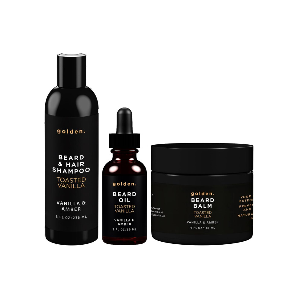 Golden Grooming Comp Golden Grooming Co. Everyday Beard Bundle - Complete Beard Care Set | Includes Beard Oil Balm & Shampoo (Regular Toasted Vanilla)