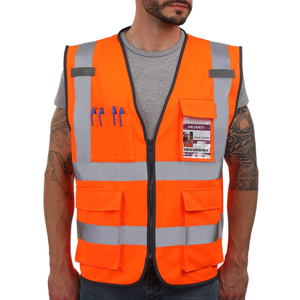 Dib Safety Vest Reflective Ansi Class 2, High Visibility Vest With Pockets And Zipper, Construction Work Vest Hi Vis Orange 3XL 779149262746