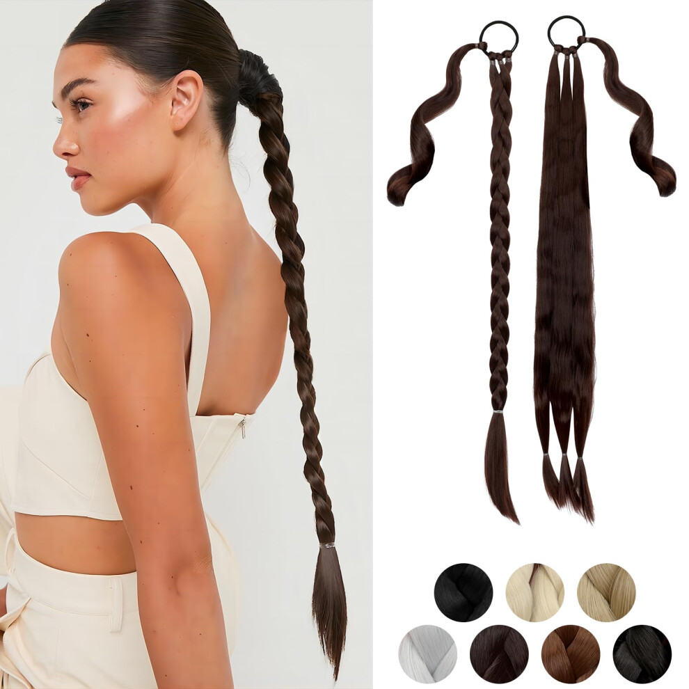 Cephermer Braided Ponytail Extension 26'' 30'' Diy Long Braid Hair Extensions Ponytail With Elastic Tie Straight Wrap Around Natural Soft Synthetic Ha