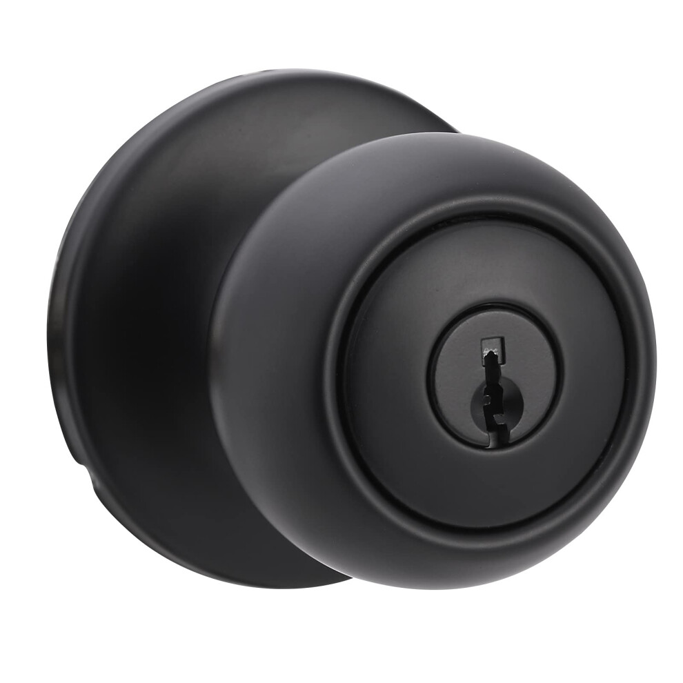 Amazon Basics Exterior Door Knob With Lock  Coastal  Matte Black