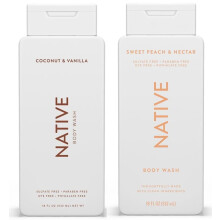 Energizing Essentials 1852 Bundle | Native Body Wash 2-Pack: Coconut & Vanilla + Sweet Peach & Nectar (18 fl oz each)
