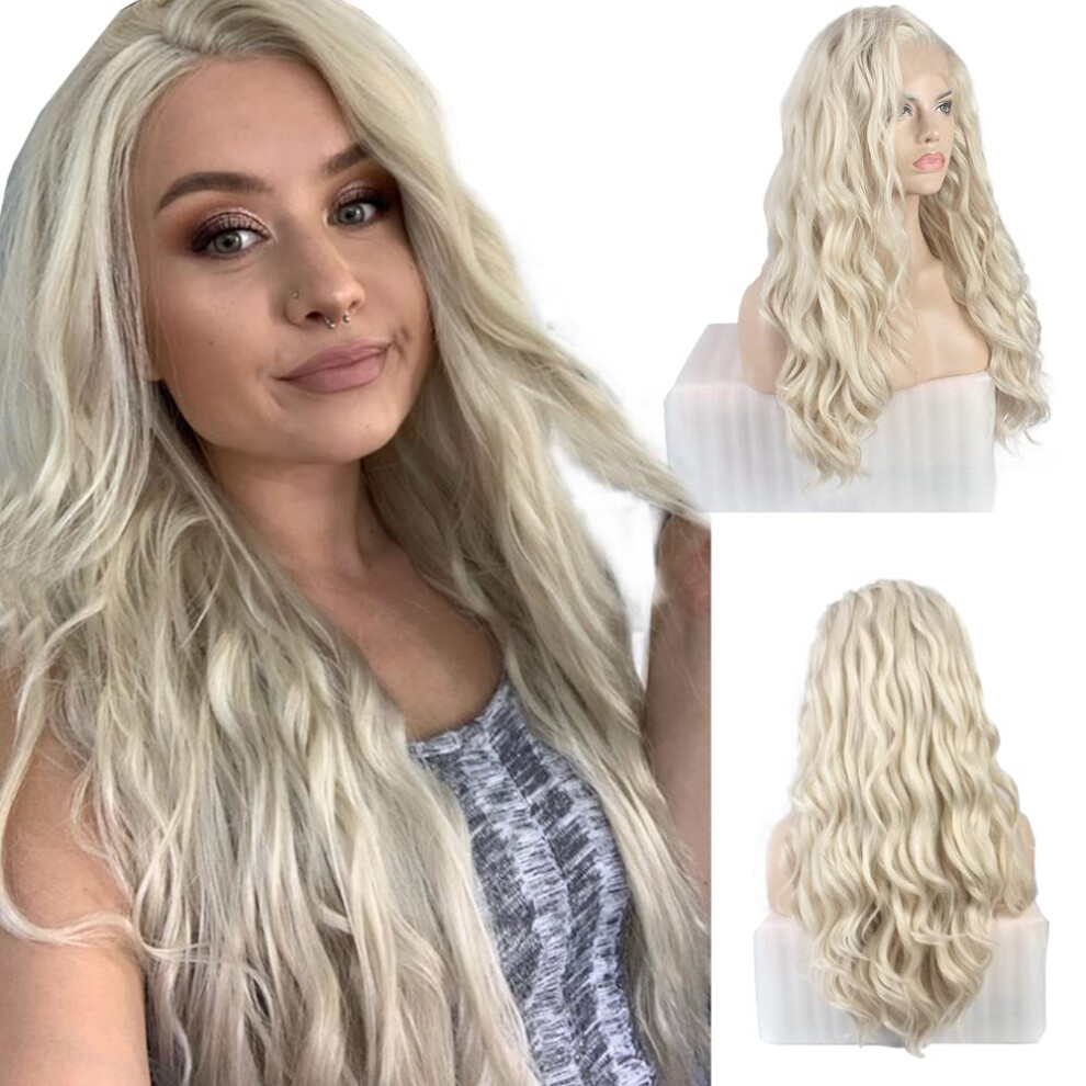 Fslwigs Unisex Not,Specified Ash Blonde Wig Synthetic Lace Front Wig Heat Resistant Long Natural Wavy Wig With Natural Hairline Perfect For Parties Cosplay Costume