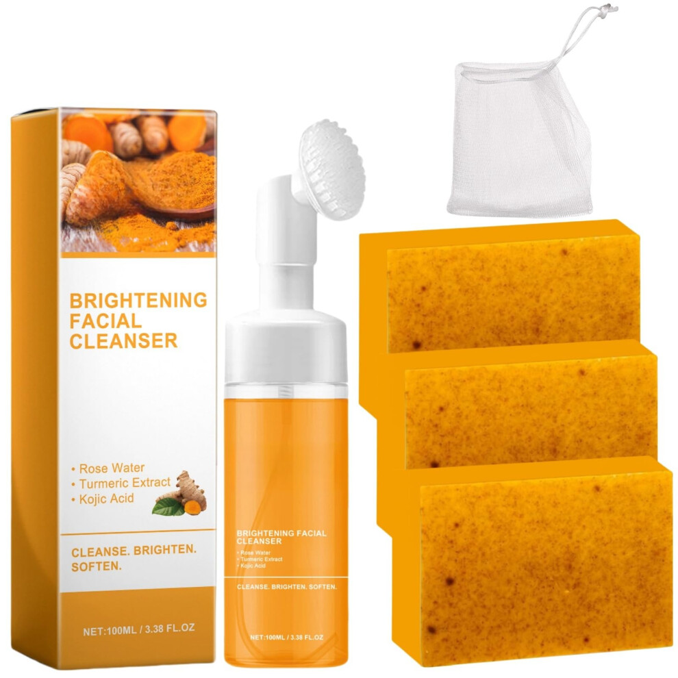 Peehss Turmeric Wash And Care Two Piece Set Tuemeric Facial Cleanser & Turmeric Soap Combo Turmeric Cleansing Mousse Turmeric Face Wash And Soap Bundle Fo