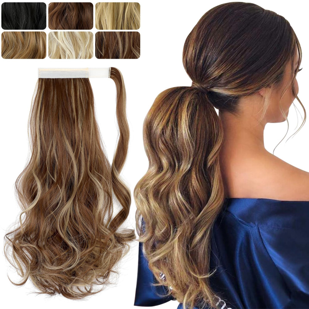 Felendy Unisex Ponytail Extension 18 Inch Curly Wavy Wrap Around Ponytail Hair Extensions For Women Clip In Pony Tail Hairpiece Synthetic