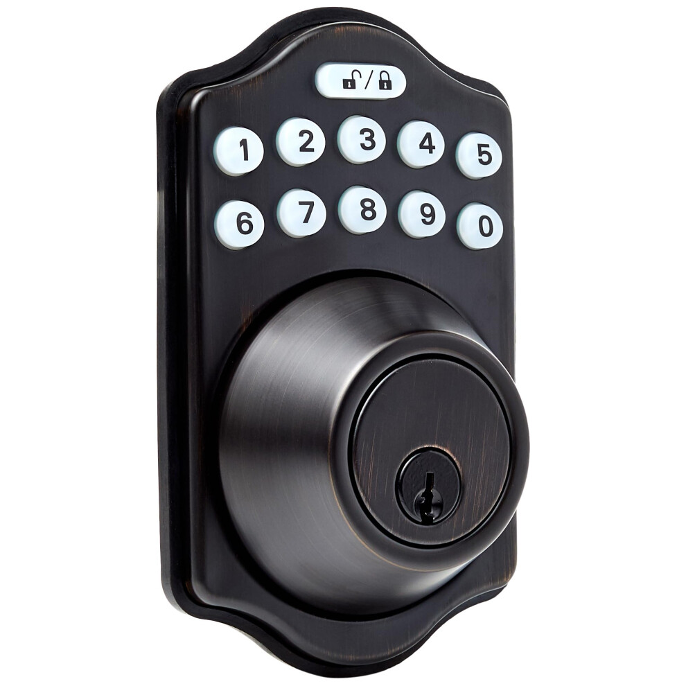 Amazon Basics Electronic Keypad Deadbolt Door Lock with Touch-Control Keyless Entry  Keyed Entry Option  Traditional  Oil Bronze  1-Pack