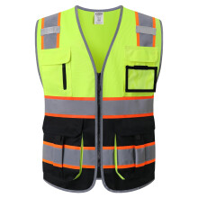 JKSafety 7-fickor High Visibility Dragkedja Fram Skerhetsvst med reflekterande remsor. Uppfyller ANSI/ISEA-standarder (130-Gul-Svart M)