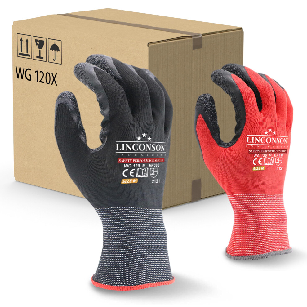Linconson 12 Pack Safety Performance Series Construction Mechanics Wrinkle Latex Work Gloves 628405014707