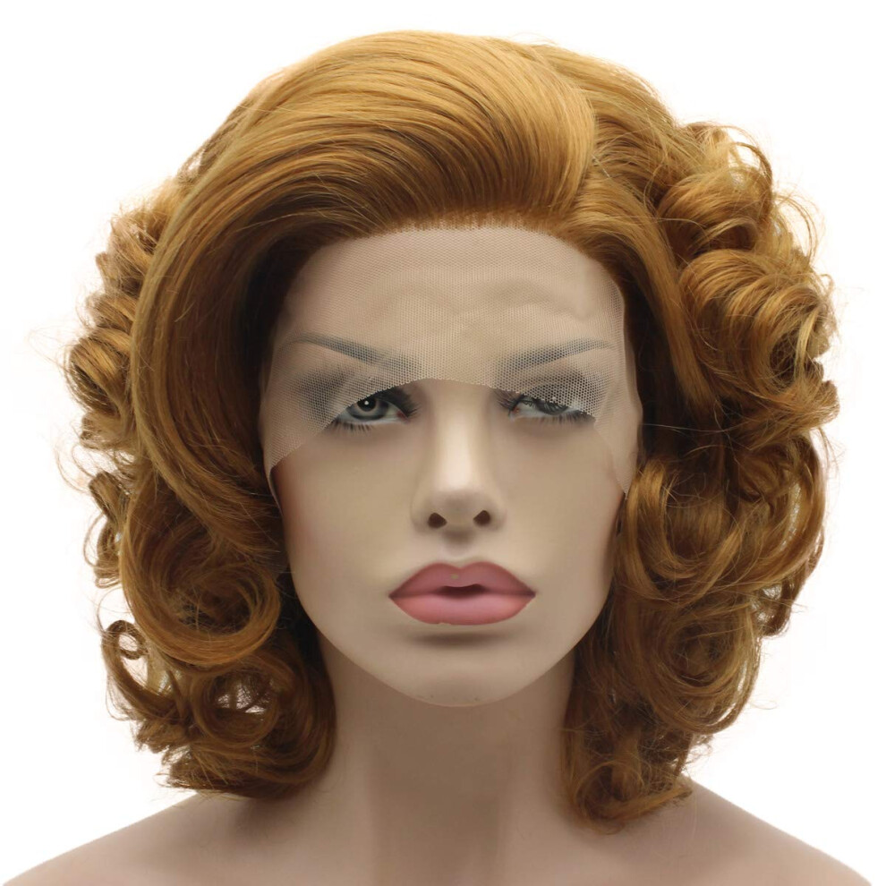 Lushy Wino Unisex Lushy Lace Front Synthetic Wavy Honey Blonde Wig Heat Friendly Heavy Density Stylish Wig