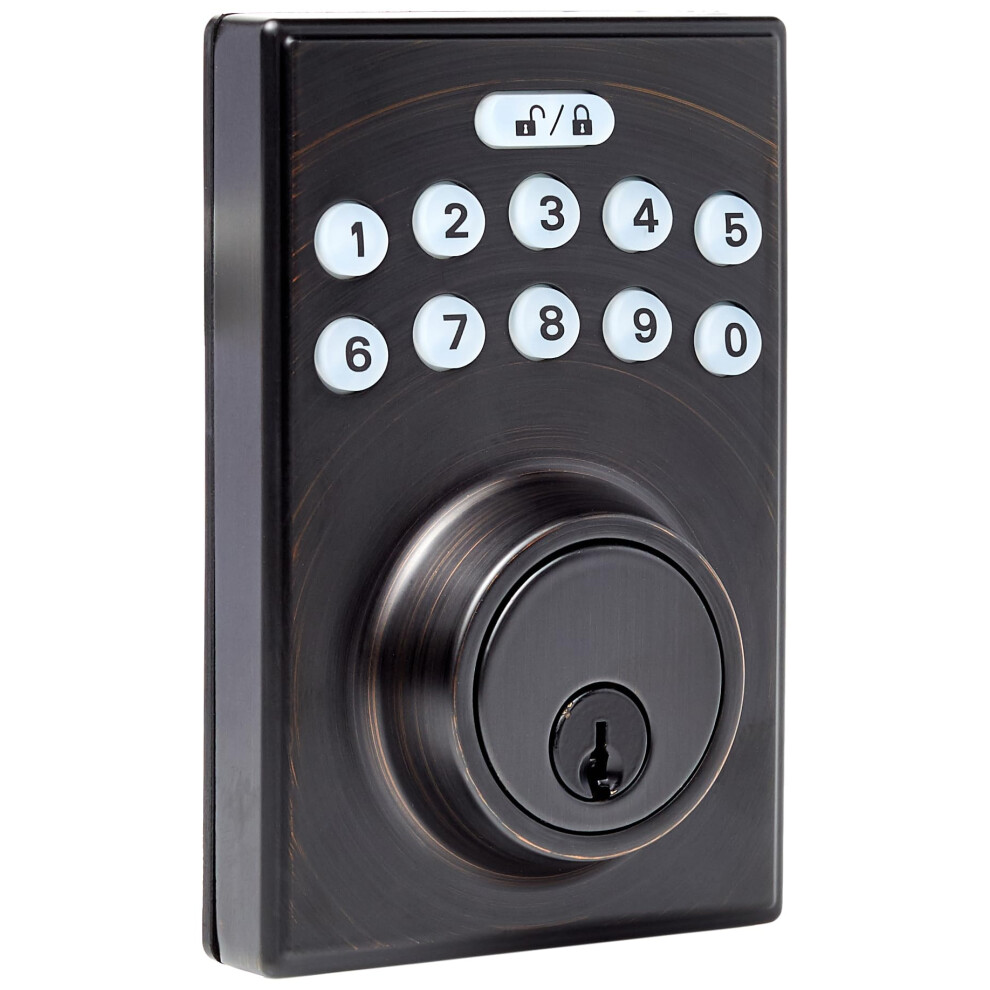 Amazon Basics Electronic Keypad Deadbolt Door Lock with Touch-Control Keyless Entry  Keyed Entry Option  Contemporary  Oil Bronze  1-Pack