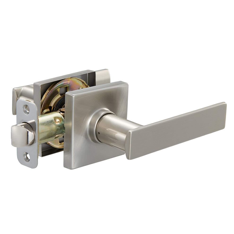 Amazon Basics Contemporary Stamford Door Lever with Lock  Entry  64.3mmH Upper 294.5mmH Lower  Satin Nickel