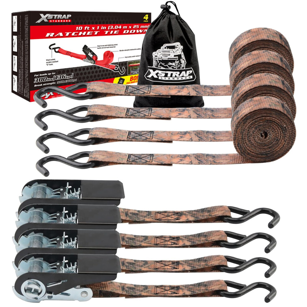 Xstrap Standard Ratchet Tie Down Straps 4 Pk 10 Ft- 300 Lbs Load Cap- 900 Lbs Break Strength-Cargo Straps For Moving Appliances Lawn Equipment 793740635280