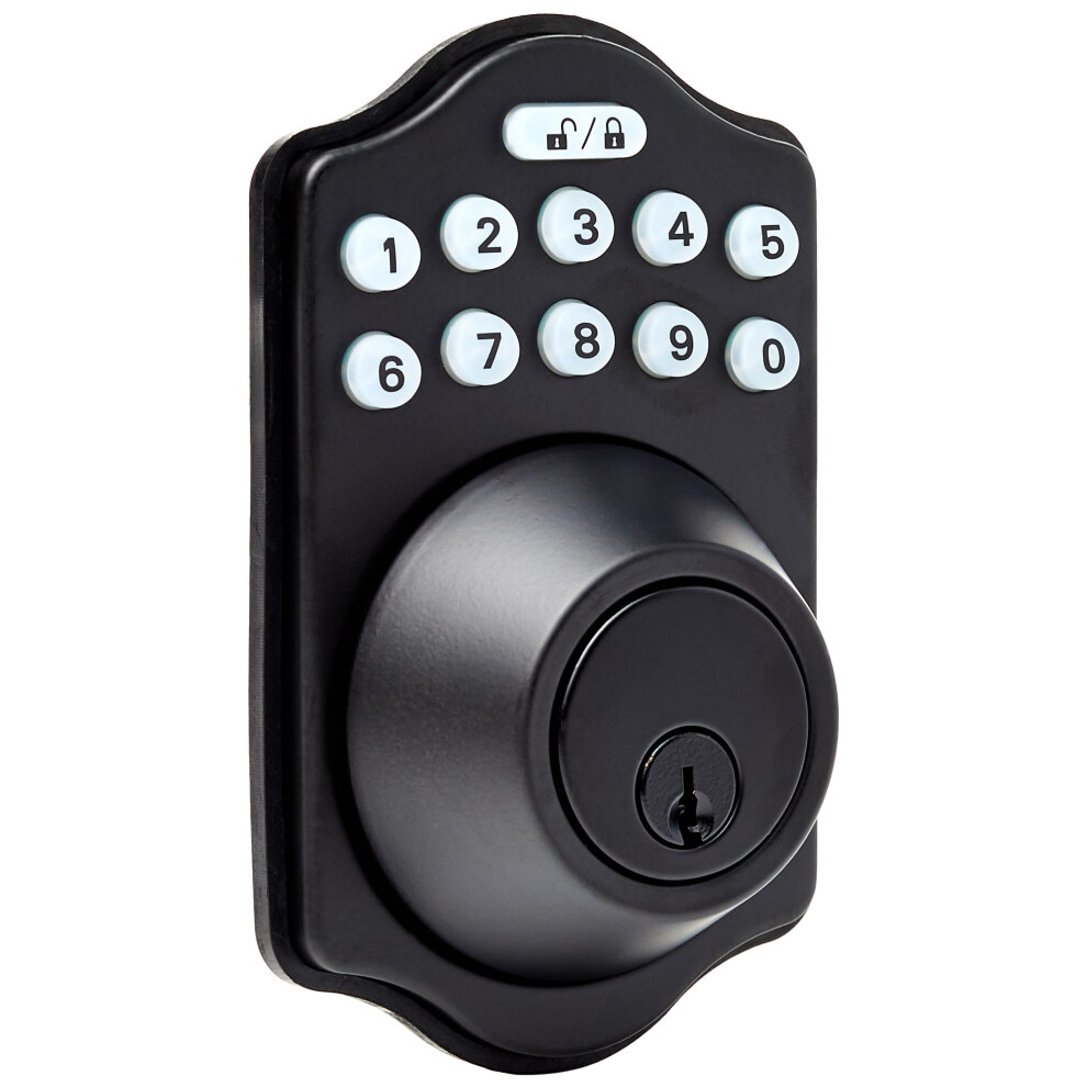 Amazon Basics Electronic Keypad Deadbolt Door Lock with Touch-Control Keyless Entry  Keyed Entry Option  Traditional  Matte Black  1-Pack