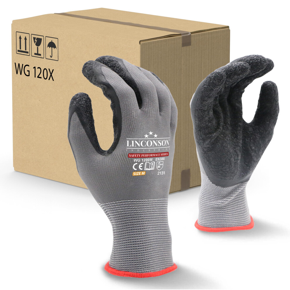 Linconson 12 Pack Safety Performance Series Construction Mechanics Wrinkle Latex Work Gloves 628405014691
