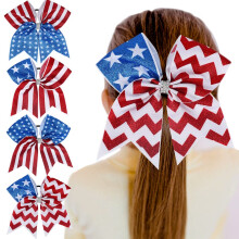 Nishine 4 db 8 hvelykes Girls American Flag Glitter Ribbon Cheer Hair Bows jlius 4. A fggetlensg napja, lfaroktart hajktok (A-4 db)