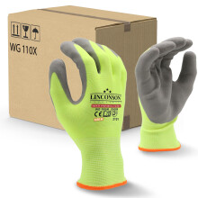 linconson 12 Pack Safety Performance Series Construction Mechanics Work Gloves (Green - Grey Palm L (Pack of 12))