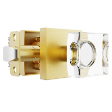 Gold Crystal Glass Door Knob - Satin Brass Square Modern Handle for Interior Passage  Hallway  Pantry  Closet