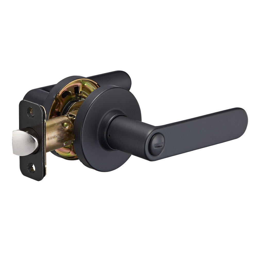 Amazon Basics Contemporary Reno Door Lever with Lock  Privacy  Matte Black