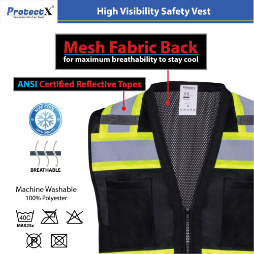 Protectx Hi-Visibilit Solid Front Mesh Back Safety Gite 2