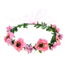 Juni Bloomy Rose Blomsterkrone Krans Piger Blomster Pandeb?nd BOHO Garland Halo Hovedstykke (Daisy Pink)