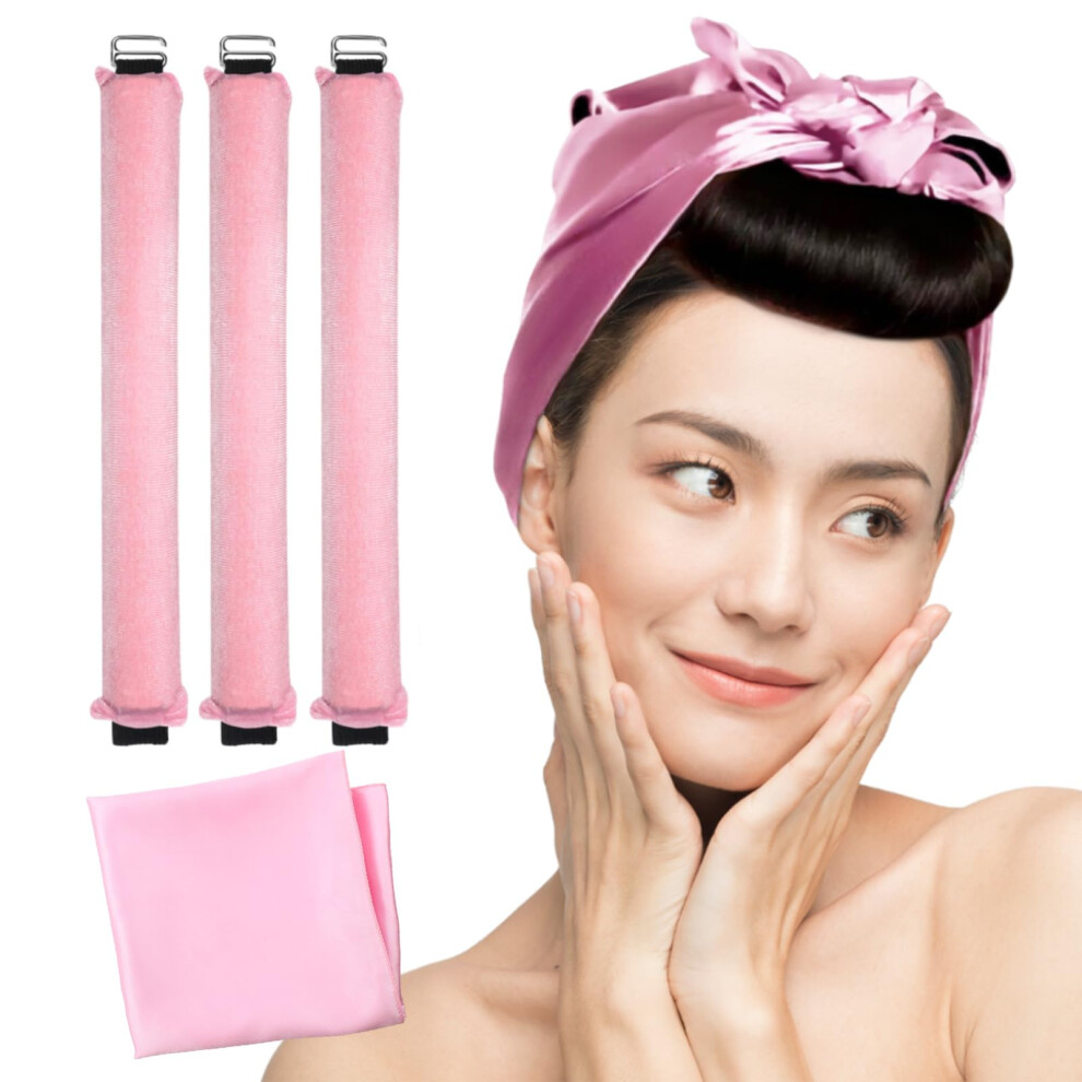 Ensemble de bigoudis sans chaleur pour cheveux boucl  s, en velours satin  , pour tous types de cheveux, avec foulard en soie (rose)