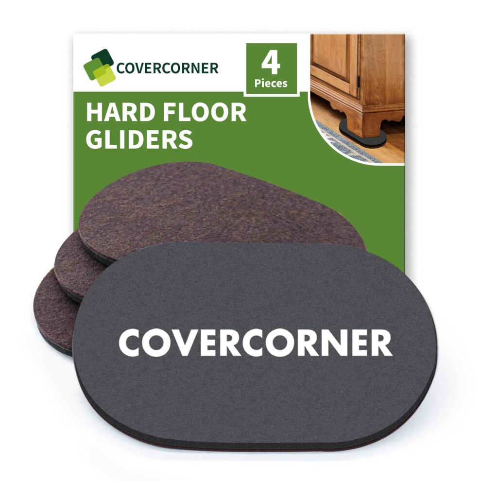 Covercorner Furniture Sliders For Hardwood Floors 4 Pcs - 9 1/2 Inch Sliders For Moving Furniture - Felt Furniture Pads For Hardwood Floors Brown 730198411783